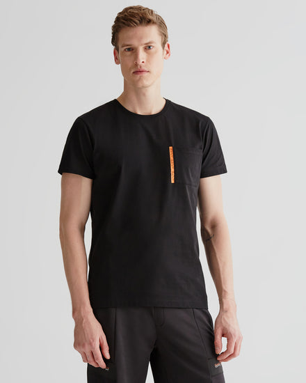 Bawełniana koszulka męska z okrągłym kołnierzykiem regular fit czarna