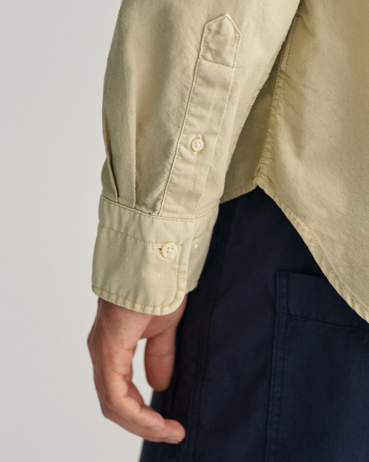 Bawełniana koszula męska z długim rękawem regular fit beżowa