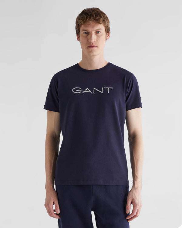 Bawełniana koszulka męska z nadrukiem regular fit granatowa