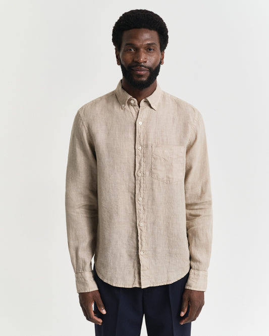 Koszula męska z długim rękawem regular fit beżowa