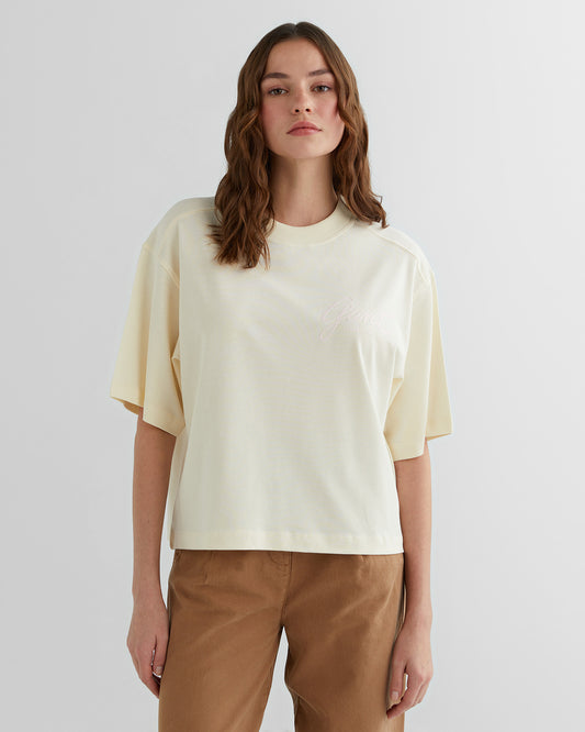 Koszulka damska z nadrukiem i okrągłym kołnierzykiem relaxed fit