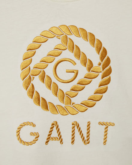 Bawełniana koszulka damska z krótkim rękawem z nadrukiem relaxed fit beżowa