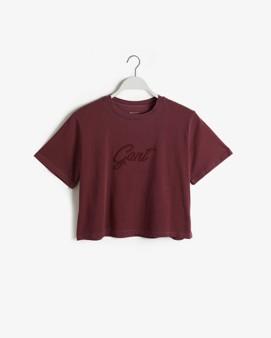 Bawełniana koszulka damska z nadrukiem regular fit czerwona