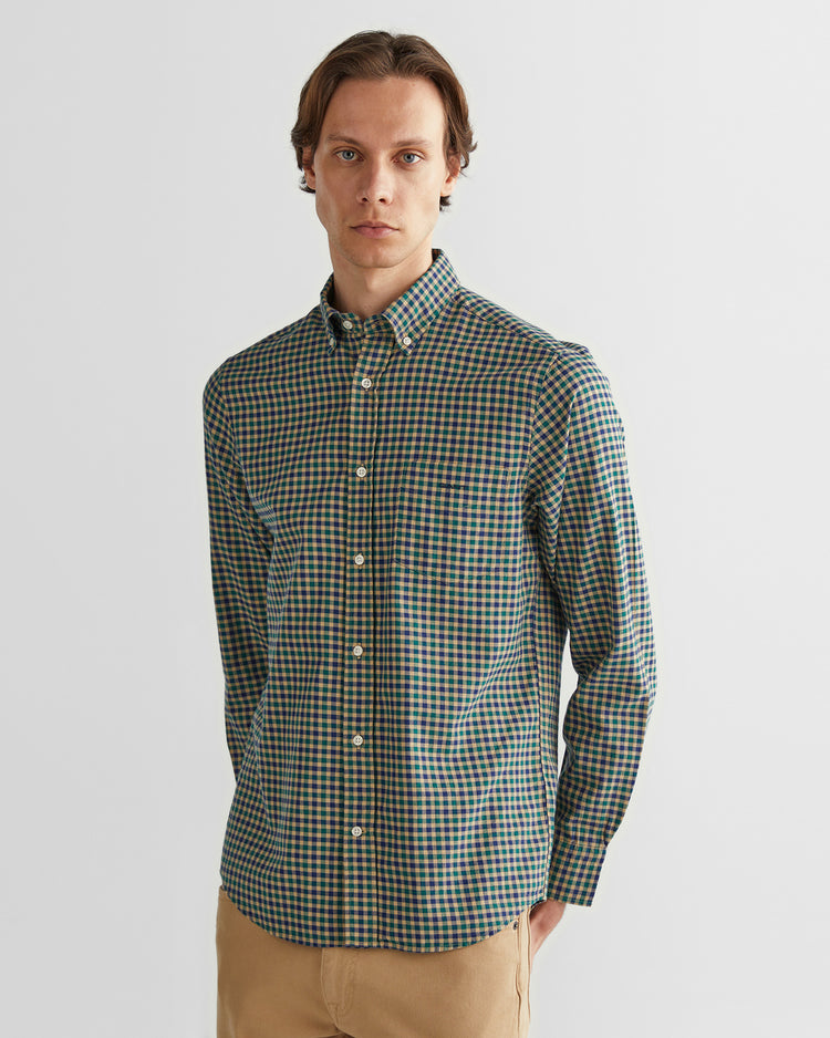 Bawełniana koszula męska w kratkę z długim rękawem regular fit zielona
