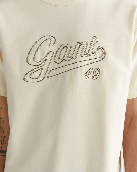 Bawełniany t-shirt męski z nadrukiem okrągły kołnierzyk relaxed fit