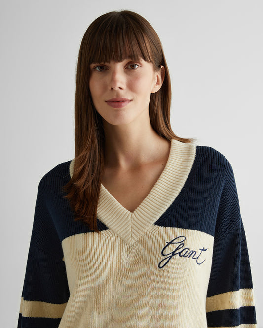 Sweter z bawełny Varsity, z dekoltem w serek