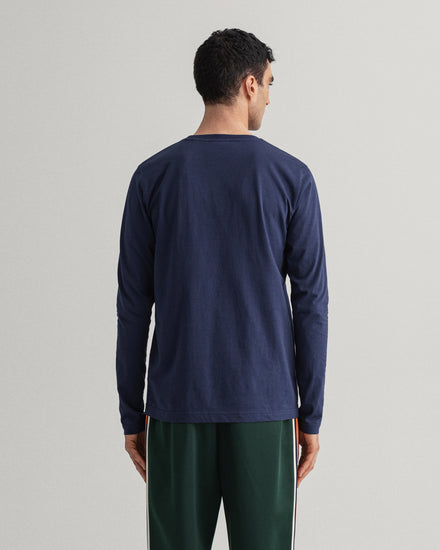 Bawełniana koszulka męska okrągły kołnierzyk z długim rękawem z nadrukiem regular fit