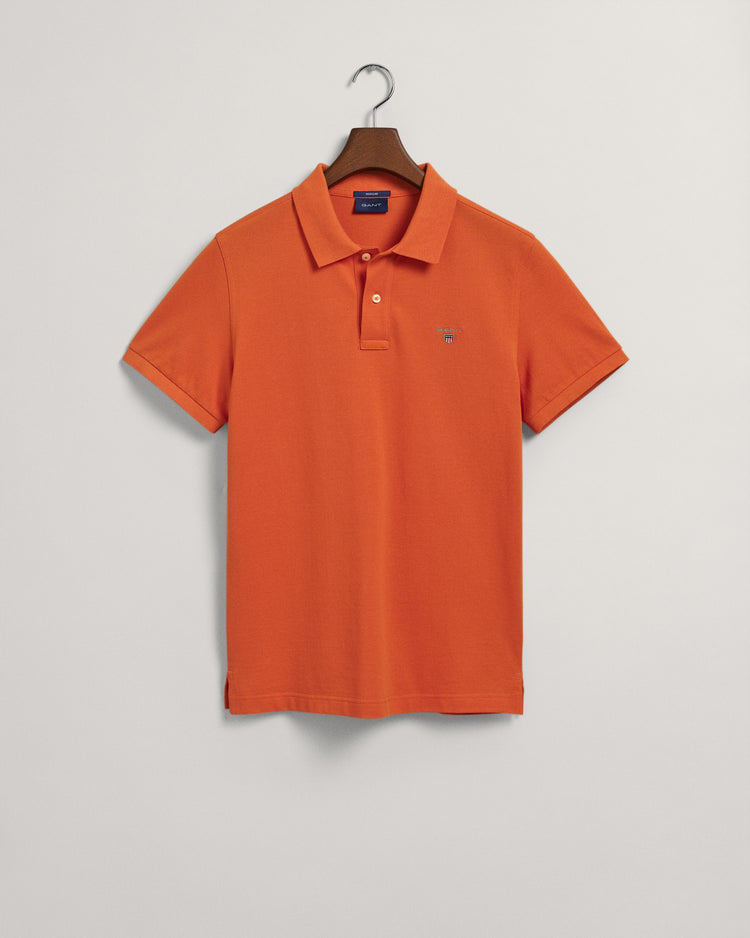 Bawełniany polo męski z krótkim rękawem regular fit pomarańczowy