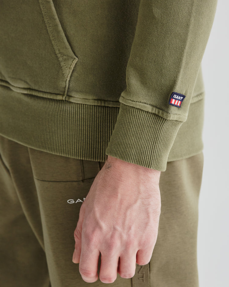 Bawełniana bluza męska z kapturem z nadrukiem regular fit zielona