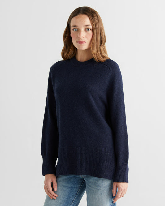 Sweter z jodełką z okrągłym dekoltem