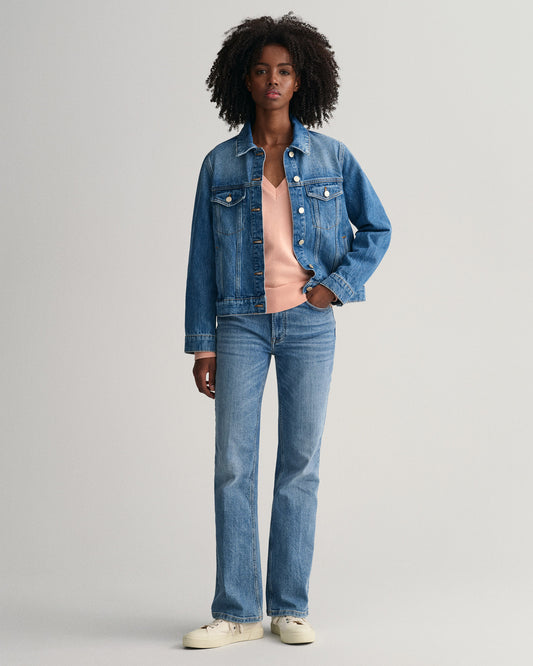 Bawełniany sweter damski z dekoltem V regular fit pomarańczowy