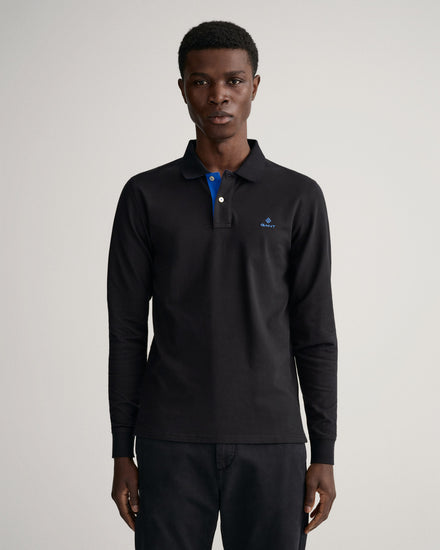 Koszulka polo męska z długim rękawem regular fit czarna