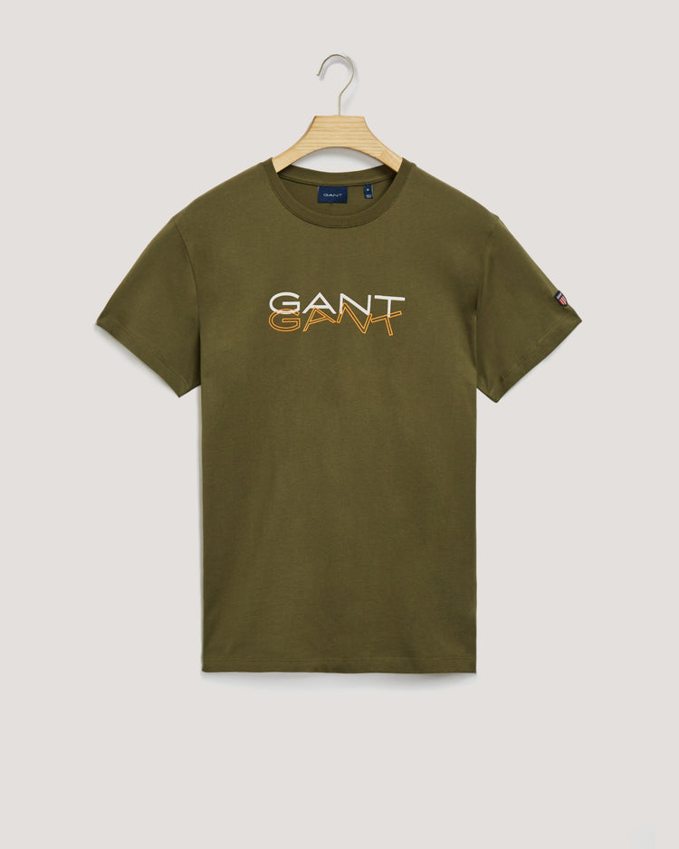 Bawełniany t-shirt męski z nadrukiem regular fit zielony