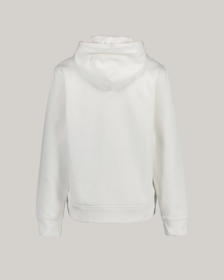 Bluza damska z nadrukiem z kapturem relaxed fit kremowa