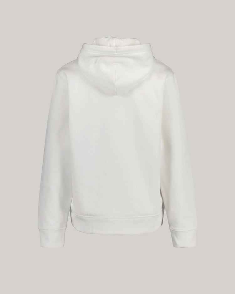 Bluza damska z nadrukiem z kapturem relaxed fit kremowa