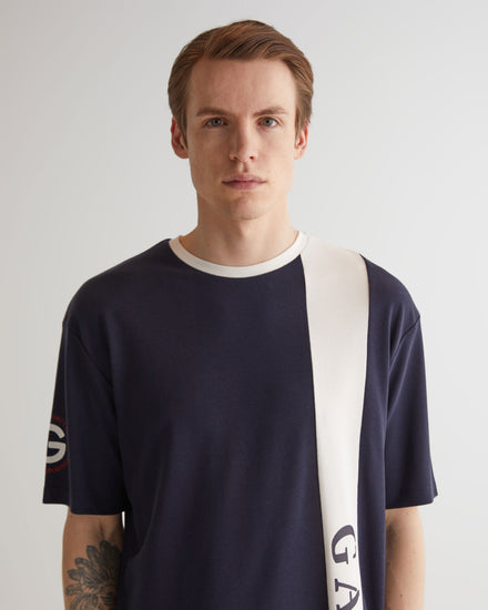 T-shirt męski z nadrukiem okrągły kołnierzyk oversize fit granatowy