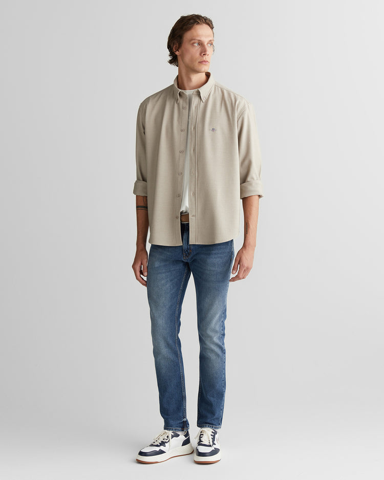 Koszula męska z długim rękawem relaxed fit brązowa