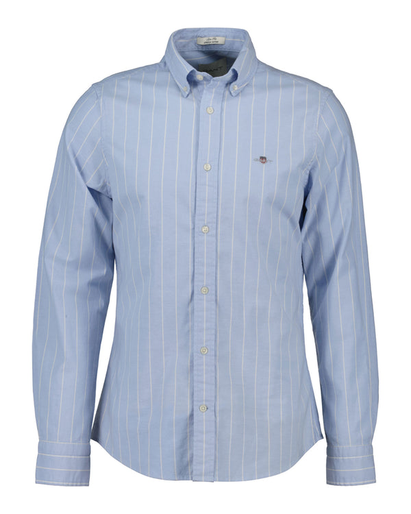 Koszula męska w paski z długim rękawem slim fit niebieska