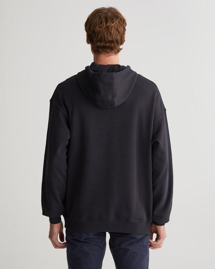 Bawełniana bluza męska z nadrukiem z kapturem regular fit czarna