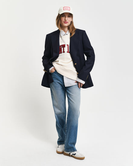 Bawełniana bluza męska okrągły kołnierzyk relaxed fit kremowa