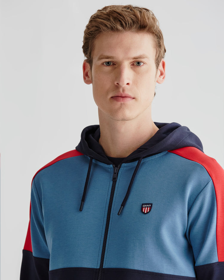 Męska granatowa bluza z kapturem z logo, regular fit