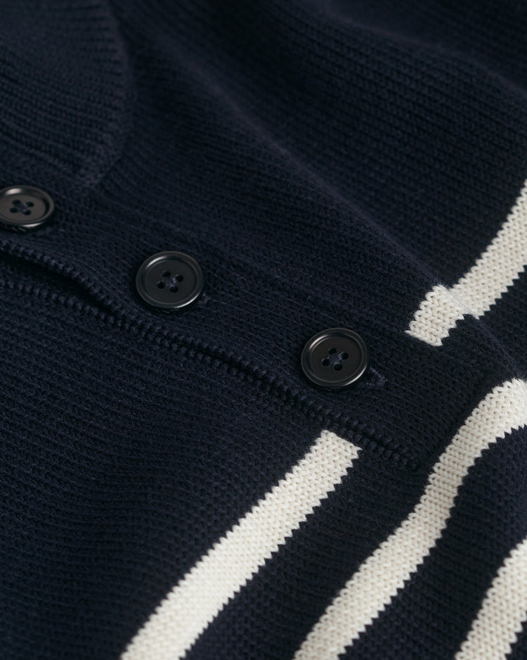 Sweter męski w paski z półzapinanym dekoltem regular fit niebieski