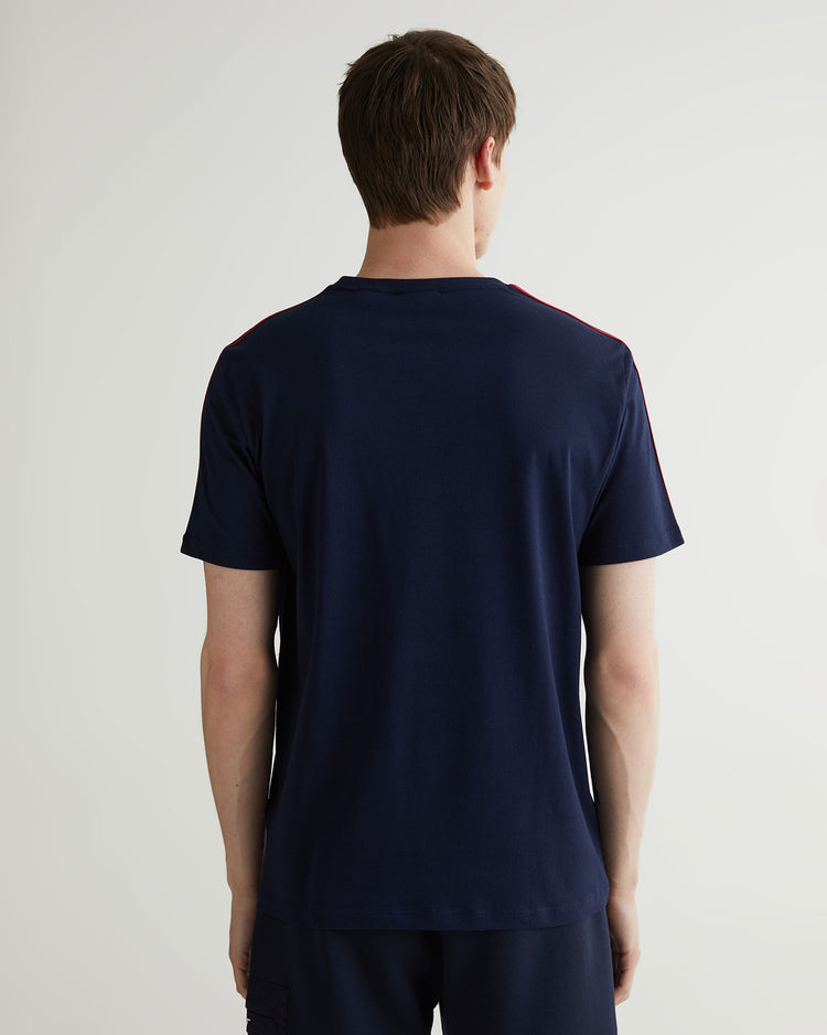 Bawełniany t-shirt męski okrągły kołnierzyk regular fit granatowy