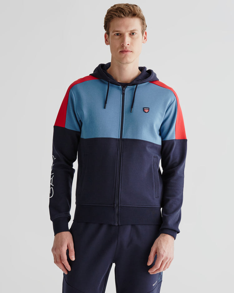 Męska granatowa bluza z kapturem z logo, regular fit