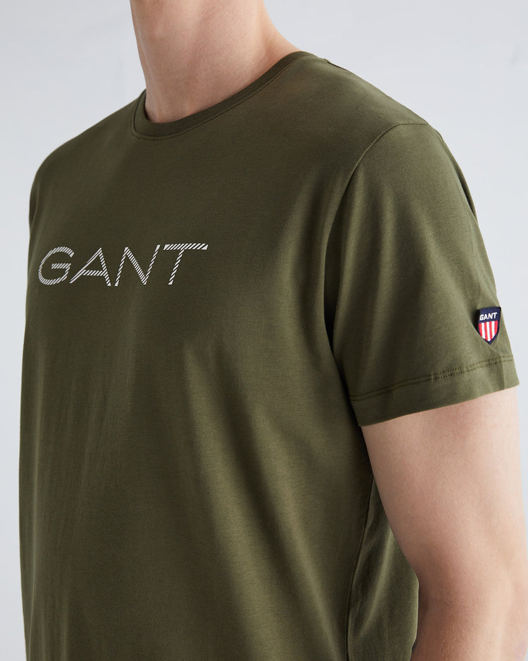 Bawełniana koszulka męska z nadrukiem regular fit zielona