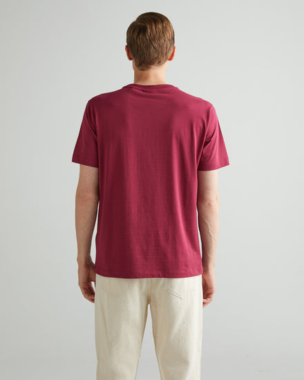 Bawełniany t-shirt męski z okrągłym kołnierzykiem regular fit bordowy