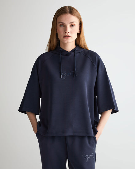 Bluza damska z kapturem z nadrukiem oversize fit granatowa