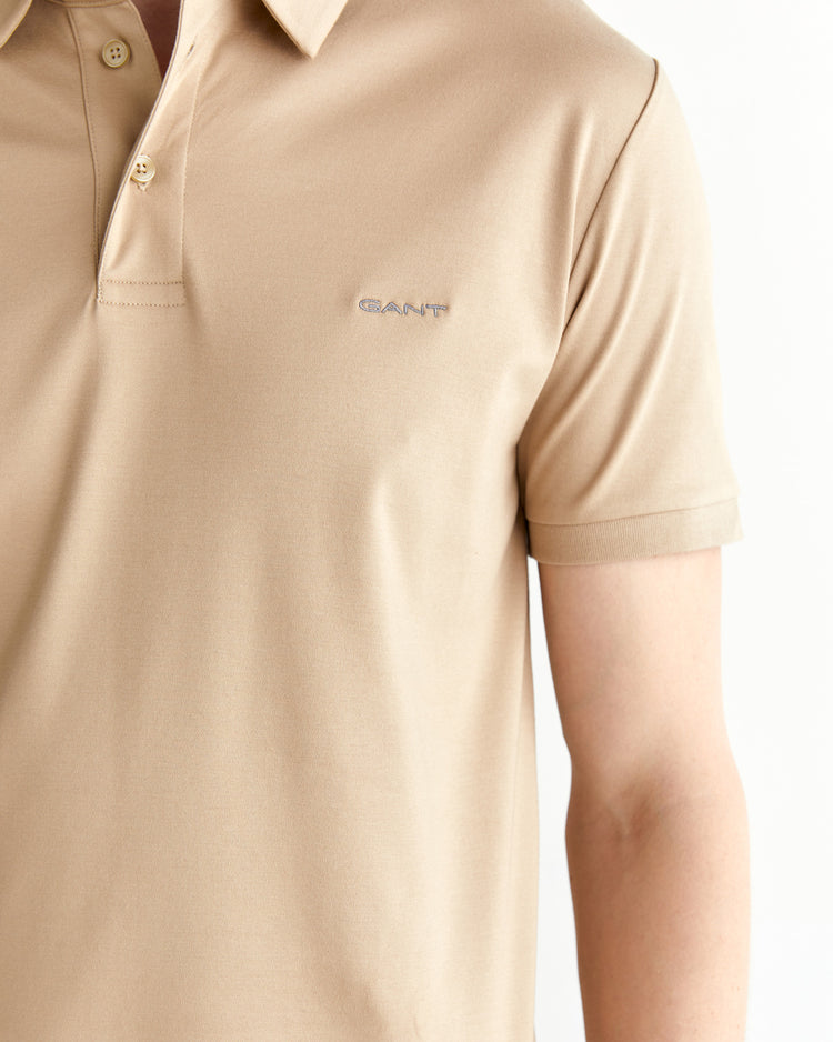 Koszulka polo męska z krótkim rękawem slim fit beżowa