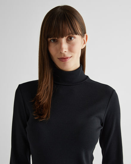 Koszulka damska z golfem z długim rękawem regular fit czarna