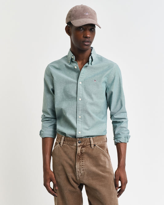 Koszula męska z długim rękawem slim fit zielona