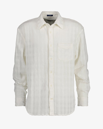 Bawełniana koszula męska w kratkę długi rękaw relaxed fit biała