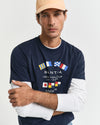 T-shirt męski z nadrukiem okrągły kołnierzyk regular fit granatowy