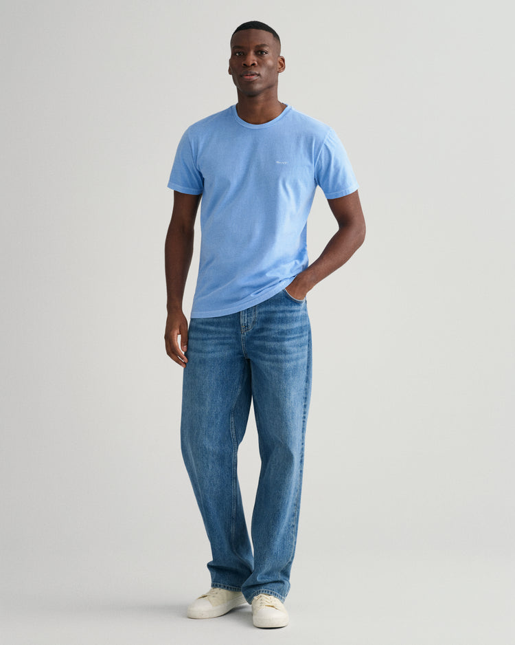 Bawełniany t-shirt męski okrągły kołnierzyk relaxed fit niebieski