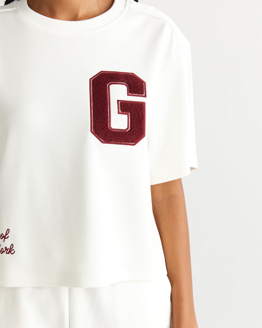 T-shirt z motywem college i okrągłym dekoltem