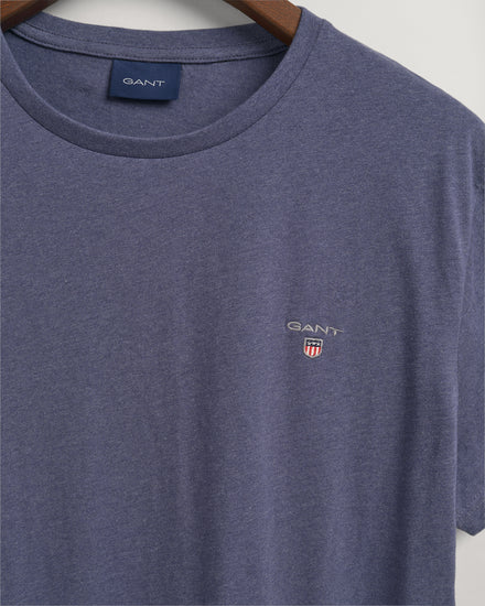 Bawełniany t-shirt męski okrągły kołnierzyk regular fit granatowy