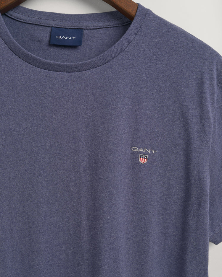 Bawełniany t-shirt męski okrągły kołnierzyk regular fit granatowy