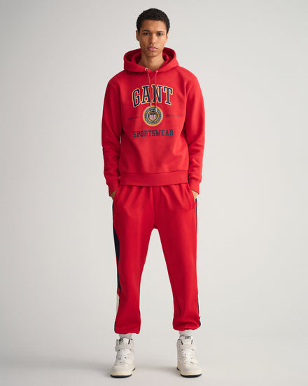 Męska czerwona bluza z kapturem o luźnym kroju z logo