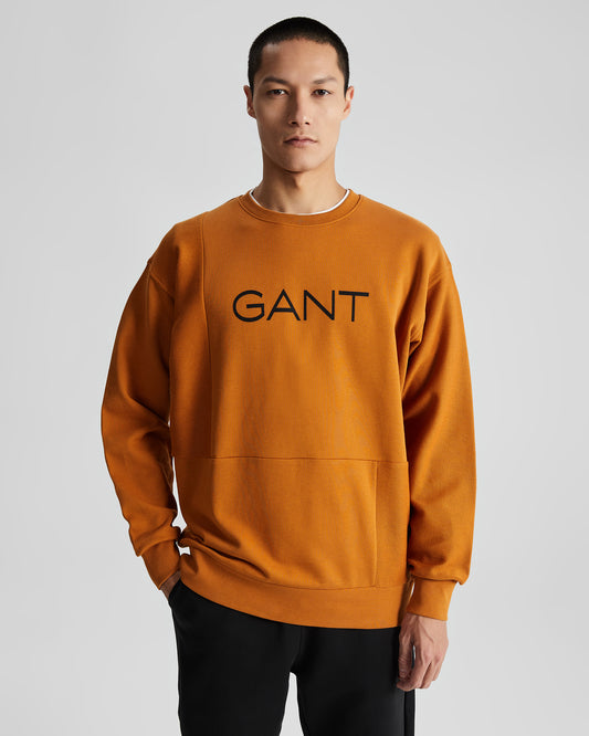 Bawełniana bluza męska z nadrukiem regular fit pomarańczowa