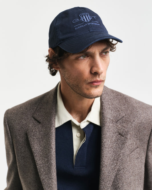 Bawełniana czapka z daszkiem unisex z nadrukiem granatowa