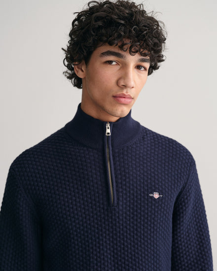 Sweter z fakturowanej bawełny half zip