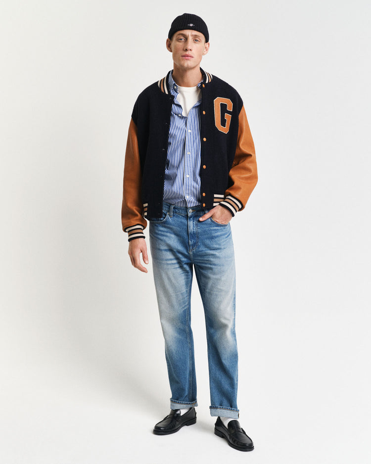 Koszula męska w paski z długim rękawem regular fit niebieska