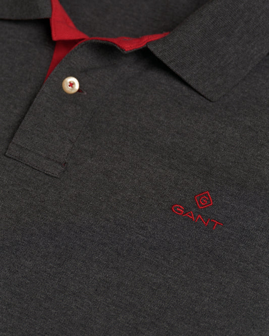 Polo męski z długim rękawem regular fit szary