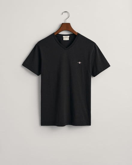 Koszulka męska z dekoltem V slim fit czarna