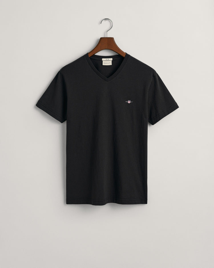 Koszulka męska z dekoltem V slim fit czarna