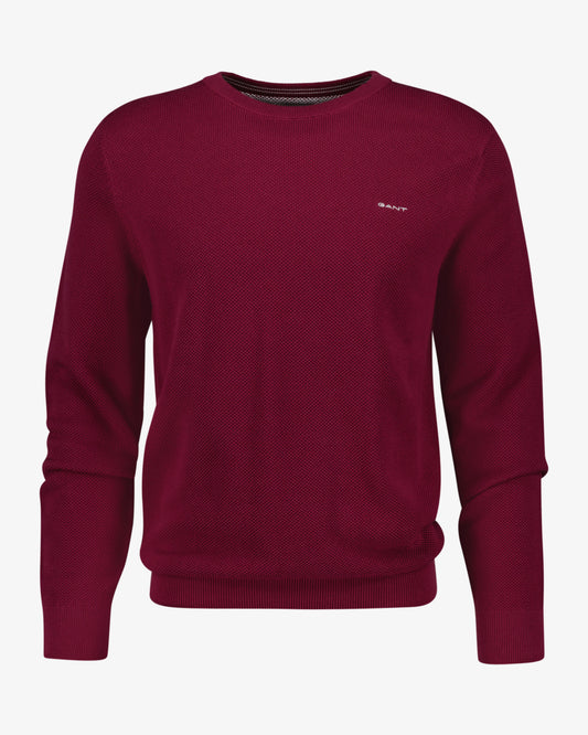 Sweter męski z okrągłym kołnierzykiem regular fit bordowy