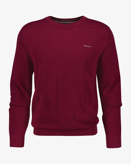 Sweter męski z okrągłym kołnierzykiem regular fit bordowy